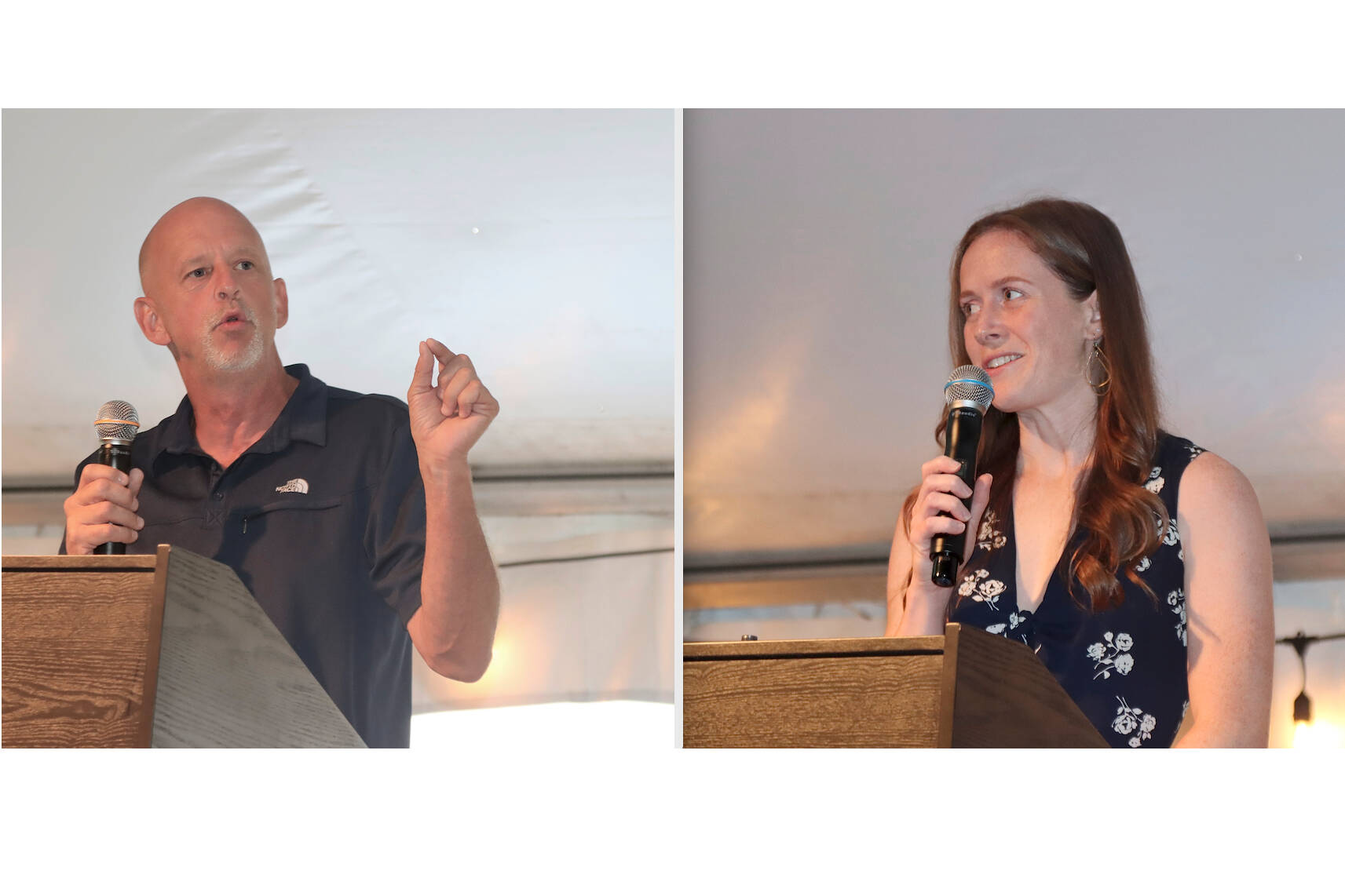 Larry Beatty, left, a track and field star for Port Angeles from 1982 and Alison Maxwell, also a track runner from 2001, were among the 2023 class of the Port Angeles Roughriders Hall of Fame. (Photos by Dave Logan/for Peninsula Daily News)