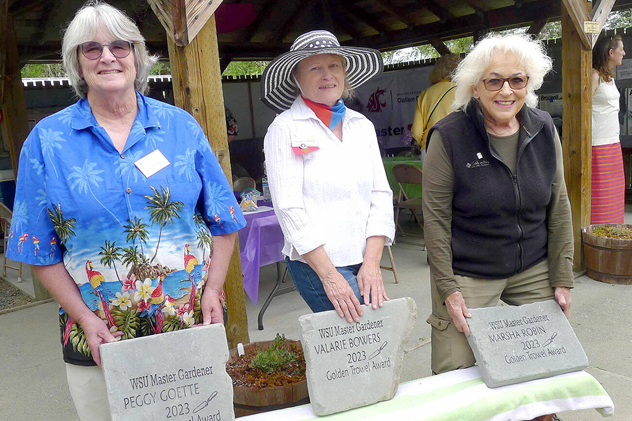 Master gardeners, from left to right, Peggy Goette, Valarie Bowers and Marsha Robin received Golden Trowel awards.