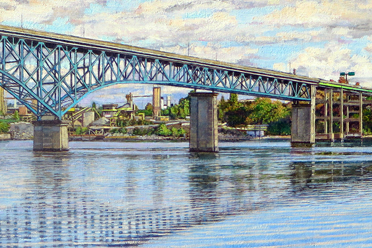 "Ross Island Bridge" by Michael Stasinos is among 58 paintings in "Weather or Not," the plein air art show opening Friday at Jeanette Best Gallery in Port Townsend.