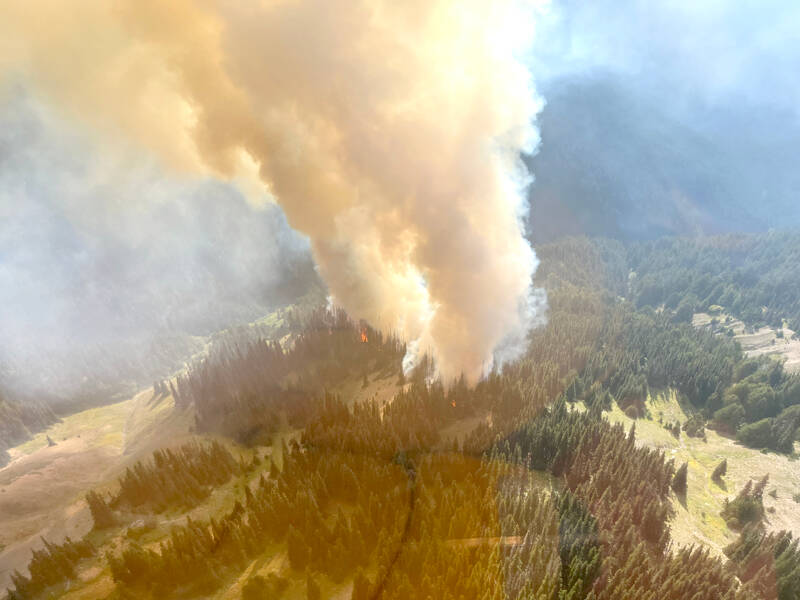 The Eagle Point Fire was about 105 acres as of Monday as fire crews patrolled the Obstruction Point area by aircraft. (Olympic National Park)