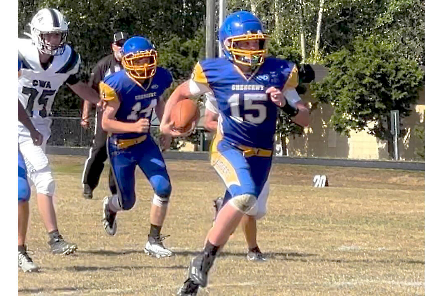 Crescent’s Henry Bourm runs for a big gain against Charles Wright on Saturday in Joyce. Crescent beat the 1A team 20-16. (Sam Kneiss)