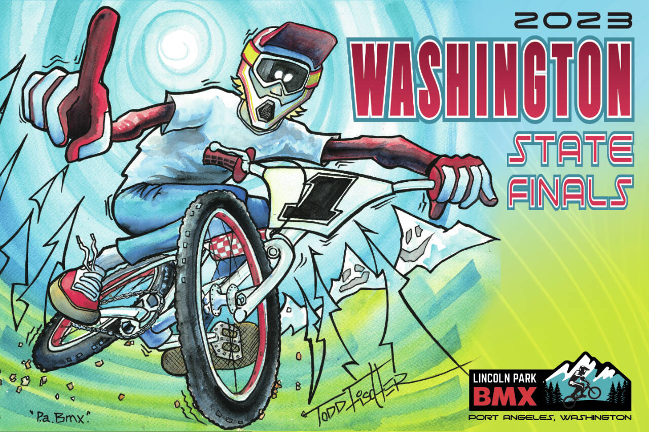 This poster for the Washington USA BMX finals to be held at the Lincoln Park BMX track Sept. 22-24 was designed by local artist Todd Fisher.