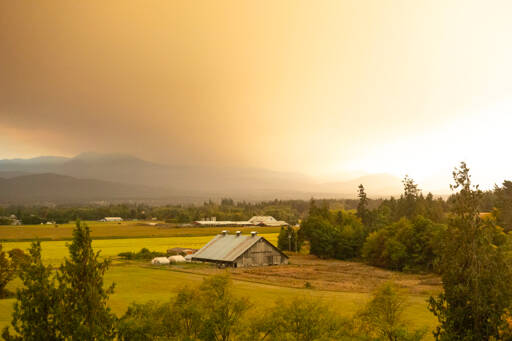 Wildfire smoke from the Olympic National Park makes its way over Sequim and the Dungeness Valley from Dungeness Cemetery on Saturday. (Steve Jones)