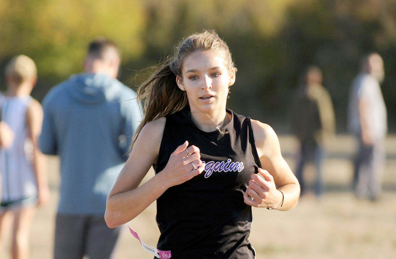 Sequim junior Dawn Hulstedt finished third overall in the Olympic League girls cross country meet held Wednesday at Dungeness Recreation Area.
Michael Dashiell/Olympic Peninsula News Group