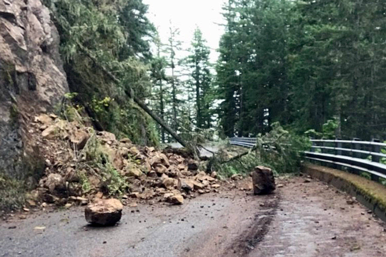 A landslide blocks Mount Walker Lookout Road on Thursday morning. (Jefferson County Sheriff’s Office)