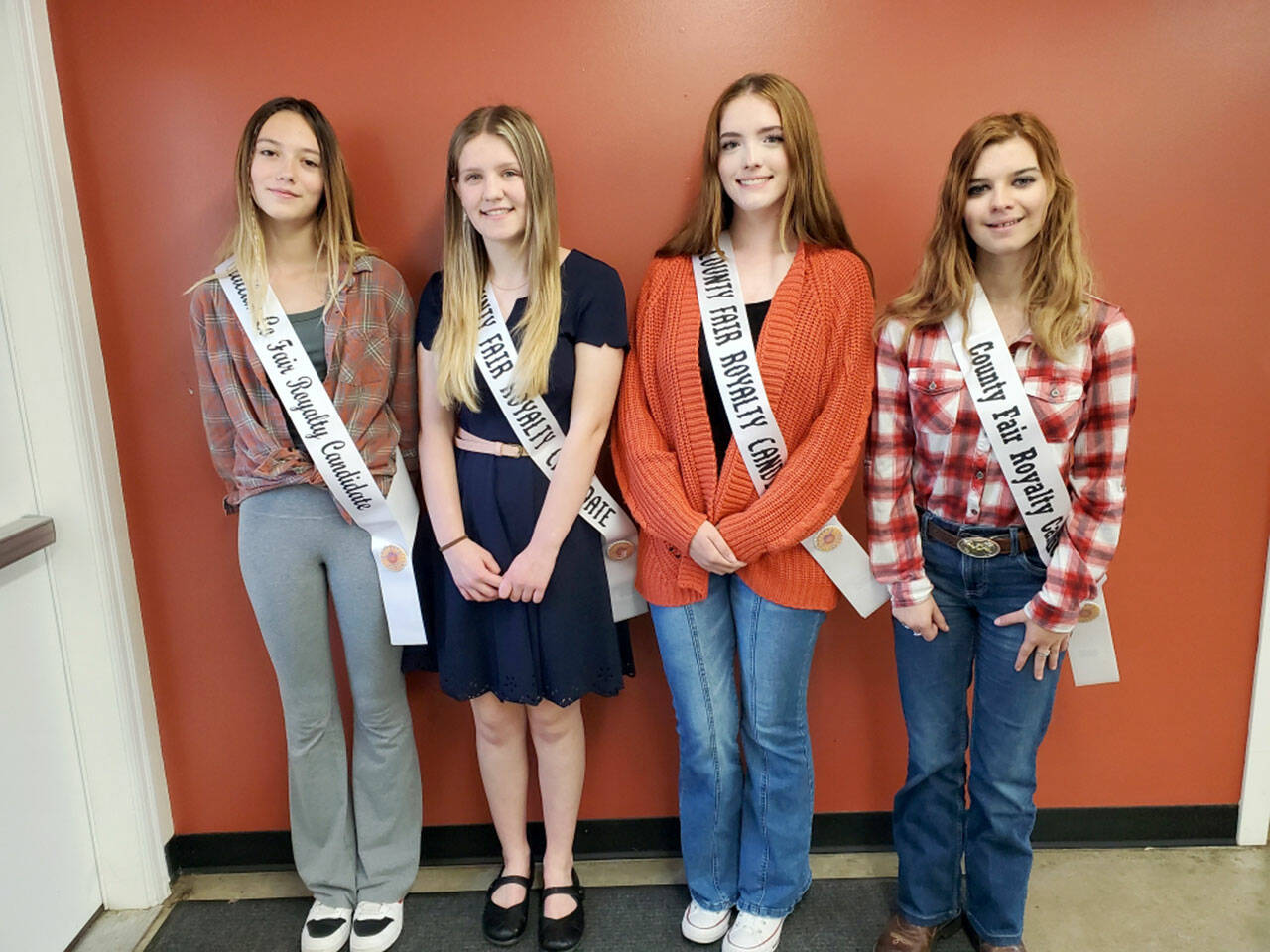Clallam County Fair royality candidates are, from left, Kaylyn Baerg, Brooklyn McKnight, Aliya Gillett and Olivia Ostlund.