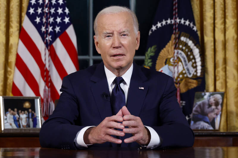 President Joe Biden speaks from the Oval Office of the White House on Thursday in Washington about the war in Israel and Ukraine. (Jonathan Ernst/Pool via The Associated Press)