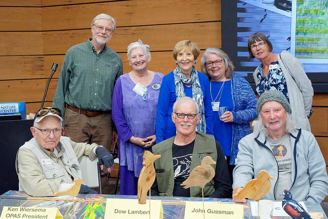 Photo credit: Dee Renee Ericks

Caption: Olympic Peninsula Audubon Society members celebrate the organization’s 50th anniversary. Seated, from left to right are: Ken Wiersema, Dow Lambert and John Gussman. Standing, from left to right, Bob Boekelheide, Kendra Donelson, Audrey Gift, Sue Dryden and Marie Grad.