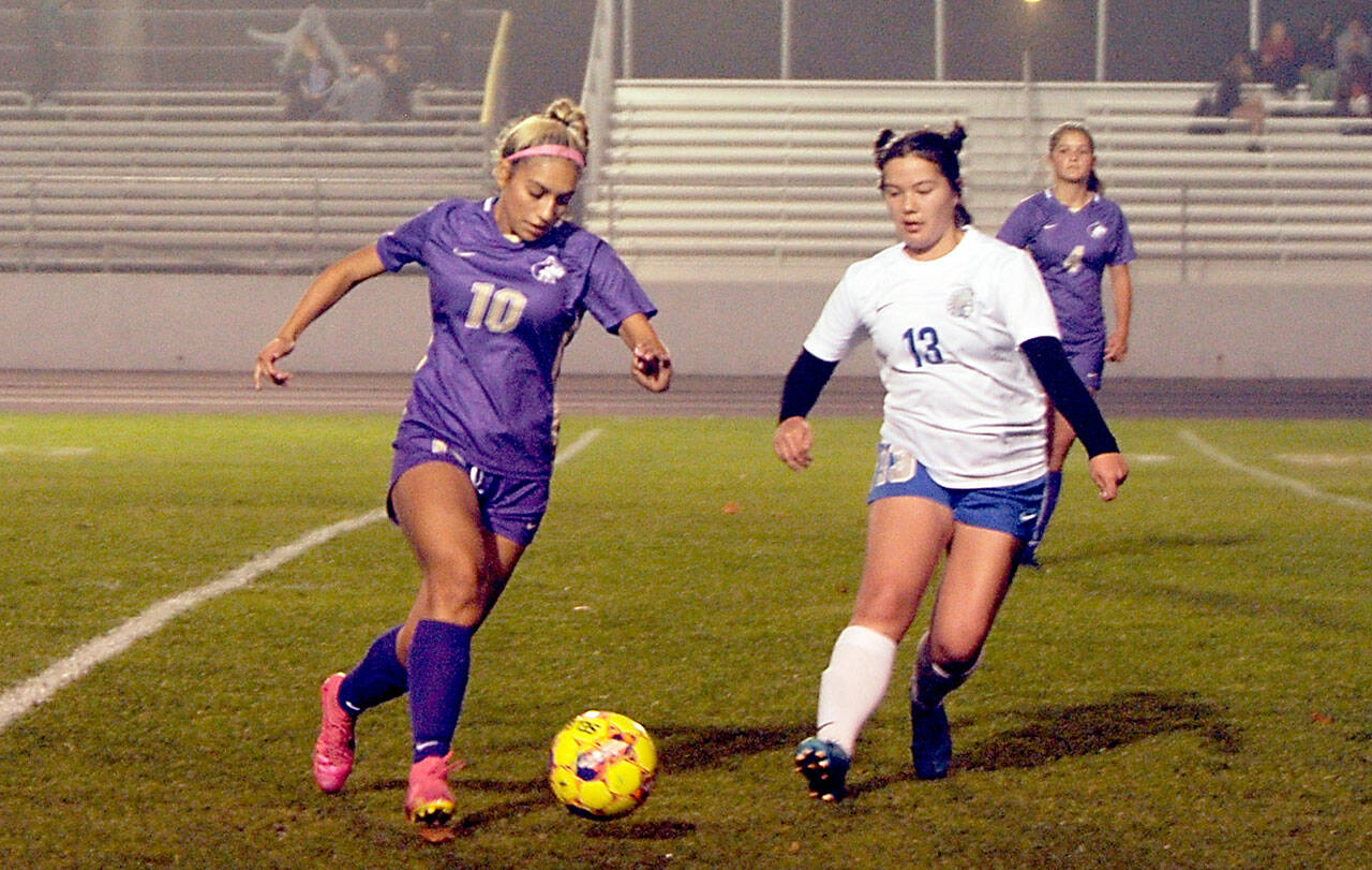Sequim senior captain Jenny Gomez has increased her goal scoring this season, part of the reason the Wolves are headed to the Class 2A state tournament. (Michael Dashiell/Olympic Peninsula News Group)