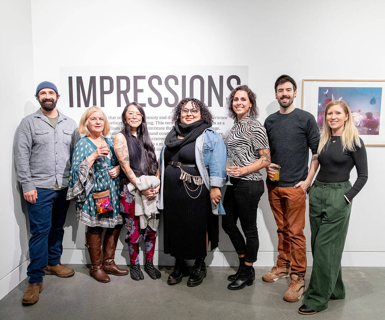 Impressions artists are, from left, Cody Hagen, Monica Gutierrez-Quarto, Erika Harada, Eileen Jimenez, Nikki Jabbora-Barber, Thomas Connery and curator Lindsay Shepherd.