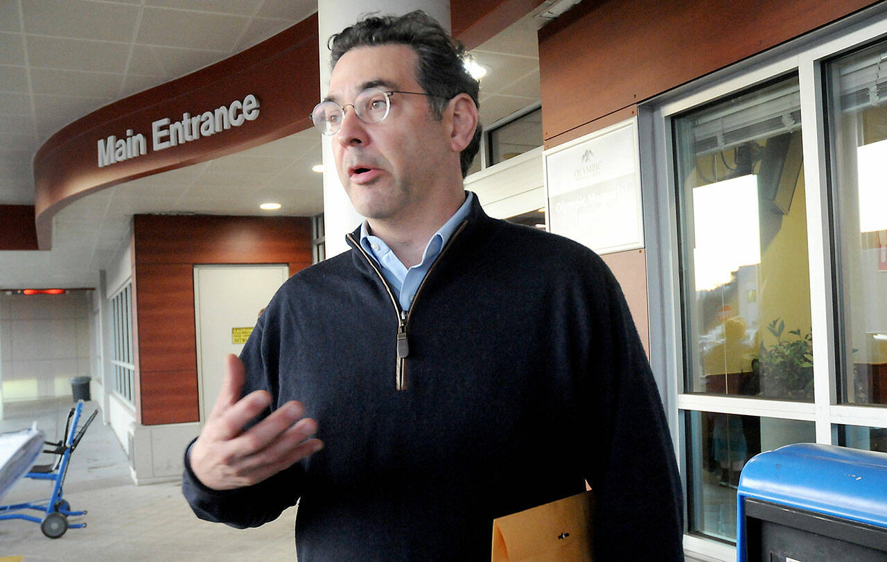 Jonathan Blum, principal deputy administrator and chief operating officer at the Centers for Medicare & Medicaid Services, speaks about the financial difficulties facing rural hospitals during a visit to Olympic Medical Center in Port Angeles. (Keith Thorpe/Peninsula Daily News)