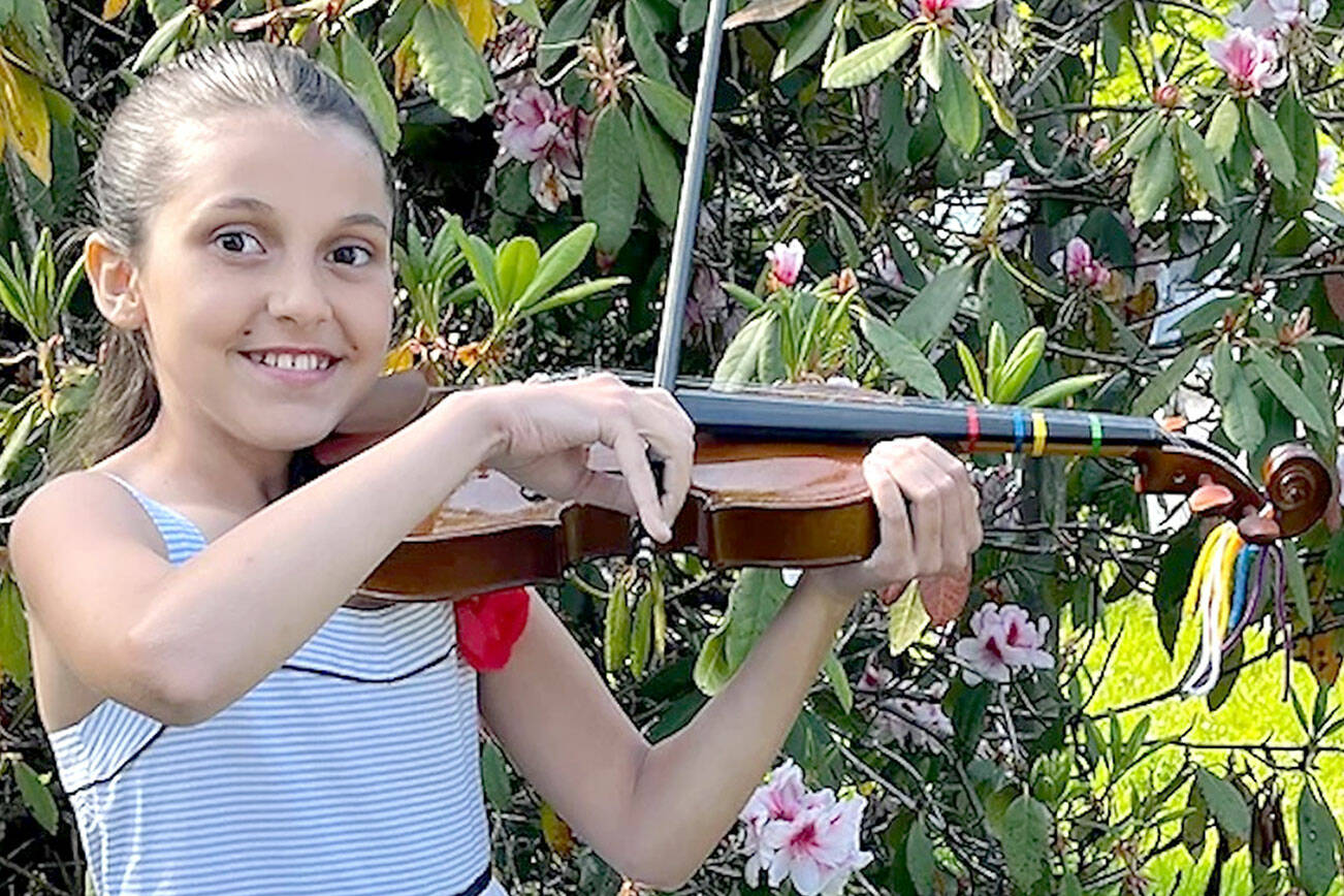 Ocean Sains of Port Angeles, then in fourth grade, was among the younger recipients of Music on the Strait’s 2022 Alice Rapasky scholarships. (Music on the Strait)