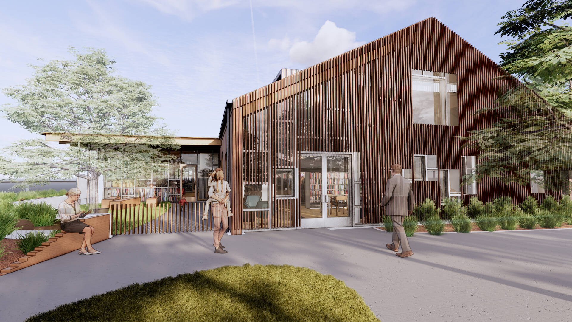 The Outdoor Play Area at the soon-to-be-renovated Sequim Library  accessed through a gate on the buildings east side and the interior Childrens Area  will be named in memory of Dorothy DeLand. (Graphic courtesy of North Olympic Library System)