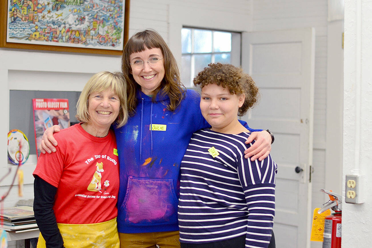The Bunker, Northwind Art School's free studio for teens, is every Friday now. Recent participants include, from left, volunteer artists Corinne Humphrey and Julie Read and middle school student Grace Black.