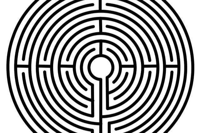The pattern of the Chartres labyrinth, used for meditative walking.