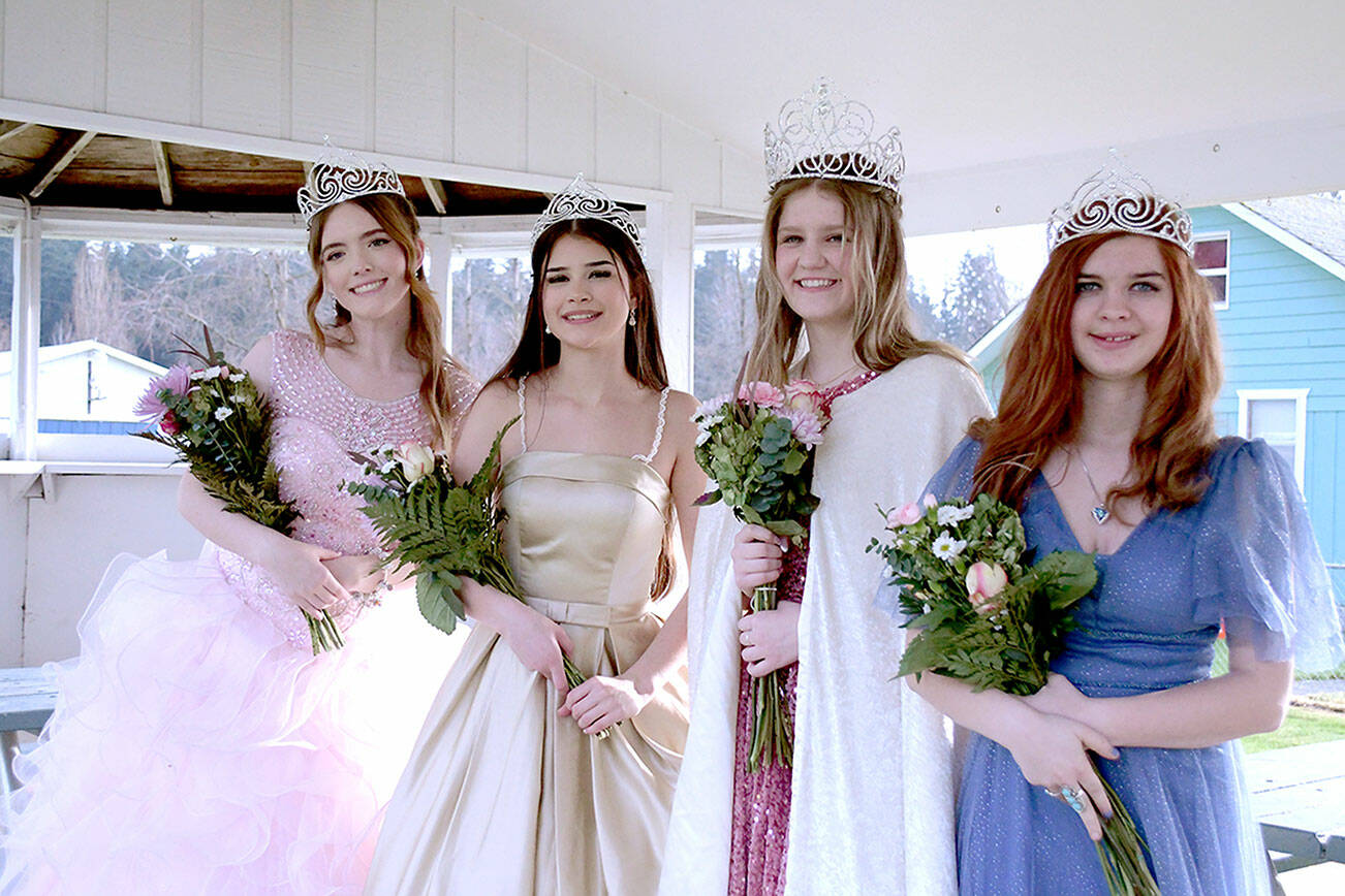 Laurie Davies 

This year’s Clallam County Fair royal court are, from left, Princess Aliya Gillett of Forks, Princess Tish Hamilton of Port Angeles, Queen Brooklyn McKnight of Port Angeles and Princess Olivia Ostlund of Sequim. The four were crowned Jan. 27 and will preside over the 2024 Clallam County Fair from Aug. 15-18. More than 150 people attended the coronation conducted at the Exposition Building at the Clallam County Fairgrounds. A silent auction raised more than $1,200 for scholarships.