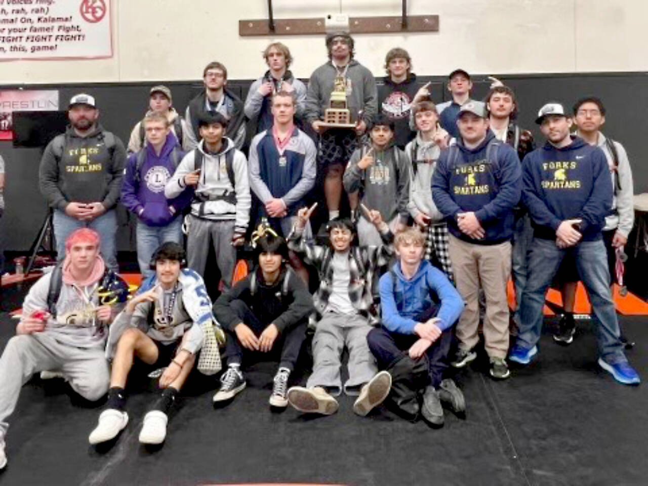 The Forks boys wrestling team celebrates its subregionals championship this weekend. (Forks High School)