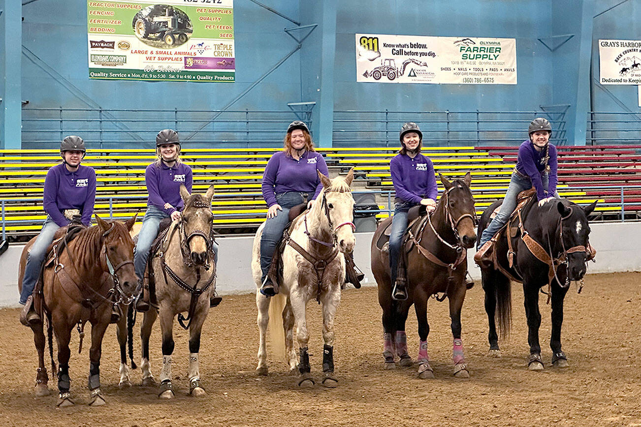 Photo Credit: Anna Swanberg

 

 

Cutline: Sequim’s high school equestrian team brought home a whopping 12 first place wins  at the  first  WAHSET meet of the season , from Left: Libby Swanberg , Kennady Gilbertson, Joanna Seelye, Katelynn Middleton-Sharpe  and Asha Swanberg.