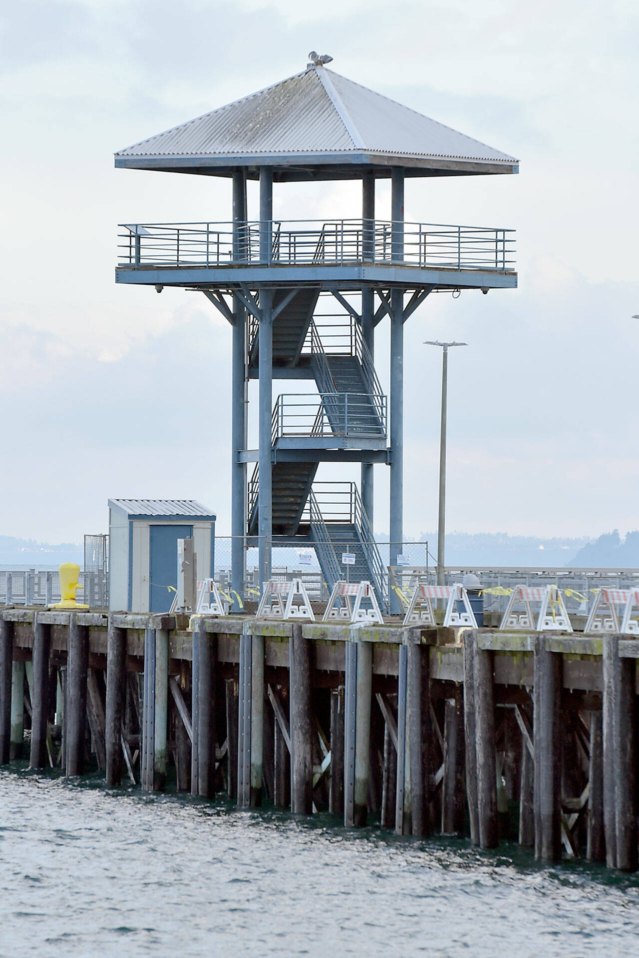 Repairs to the observation tower at Port Angeles City Pier, shown Wednesday, could begin as early as this month using lodging tax funds. (Keith Thorpe/Peninsula Daily News)
