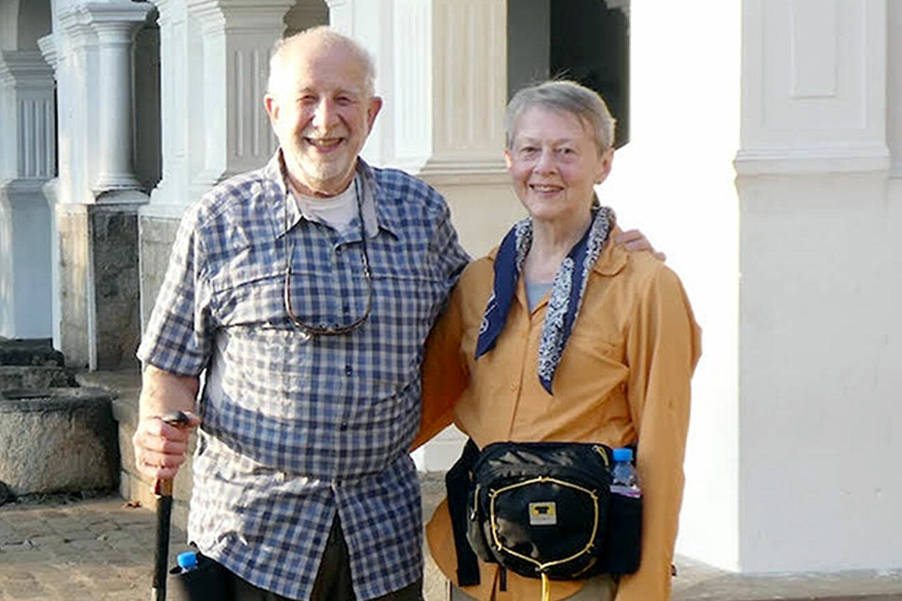 Barry and Ellen Lerich of Marrowstone Island are pictured in front of the Anuradhapura Monastery in Sri Lanka.