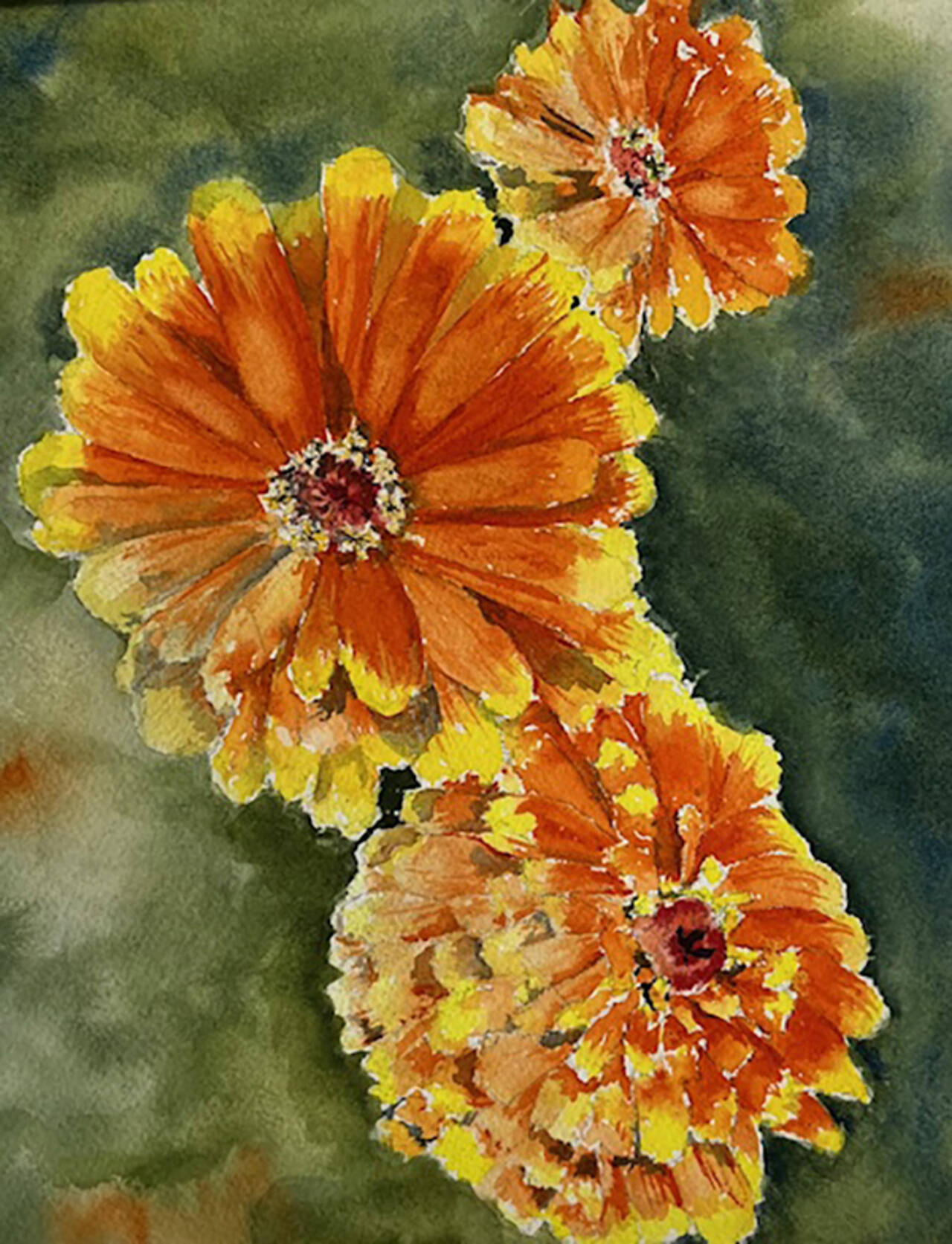 “Orange Flowers” by Mary Hiestand, a featured artist at the Blue Whole Gallery in March, will be on display during the First Friday Art Walk. (Mary Hiestand)