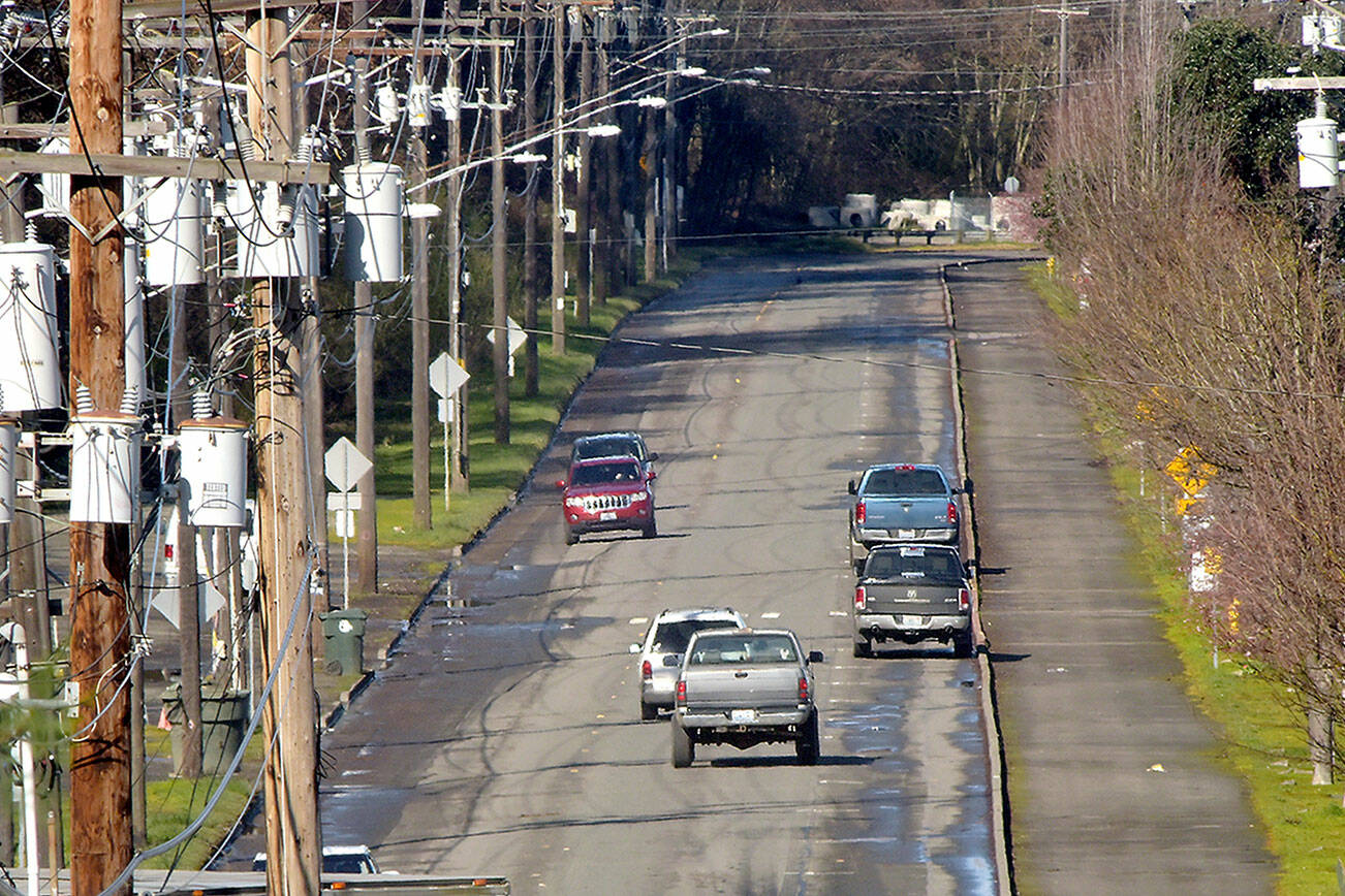 KEITH THORPE/PENINSULA DAILY NEWS
Marine Drive in Port Angeles, shown Tuesday, is slated for repaving this summer to replace the aging and frequently-patched road surface.