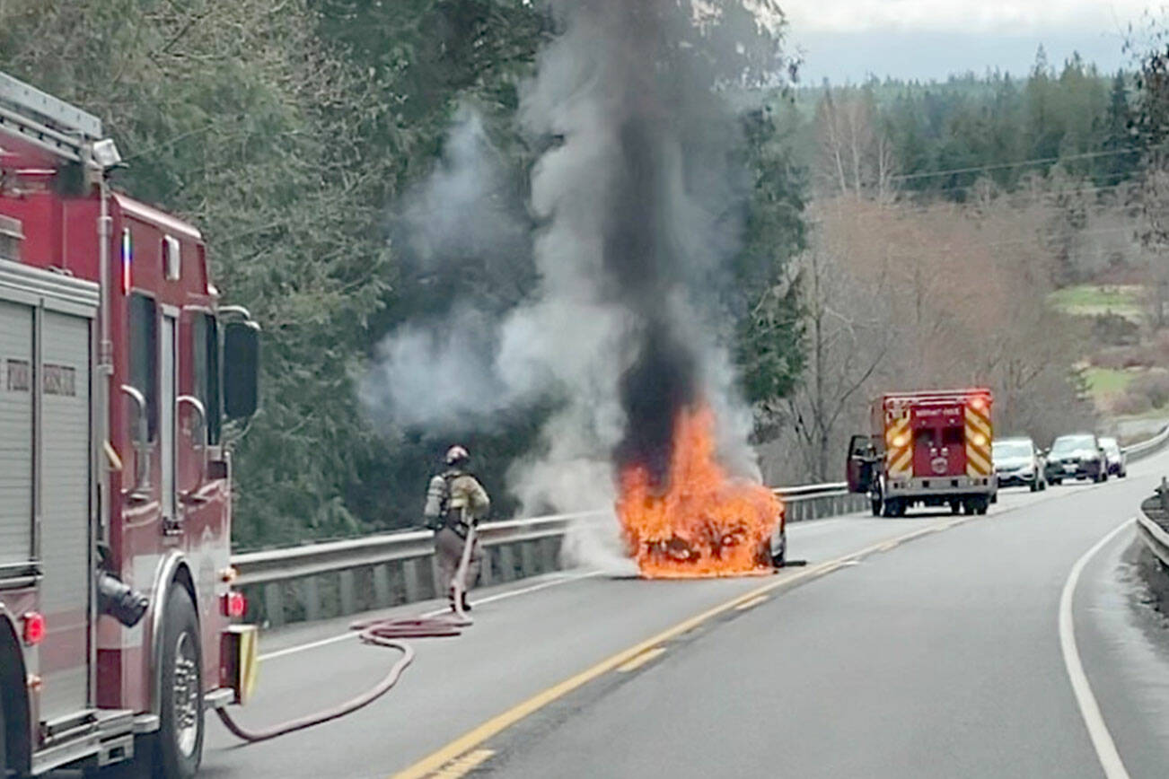 An East Jefferson Fire Rescue crew responded Wednesday afternoon to a car fire on state Highway 20. (East Jefferson Fire Rescue)