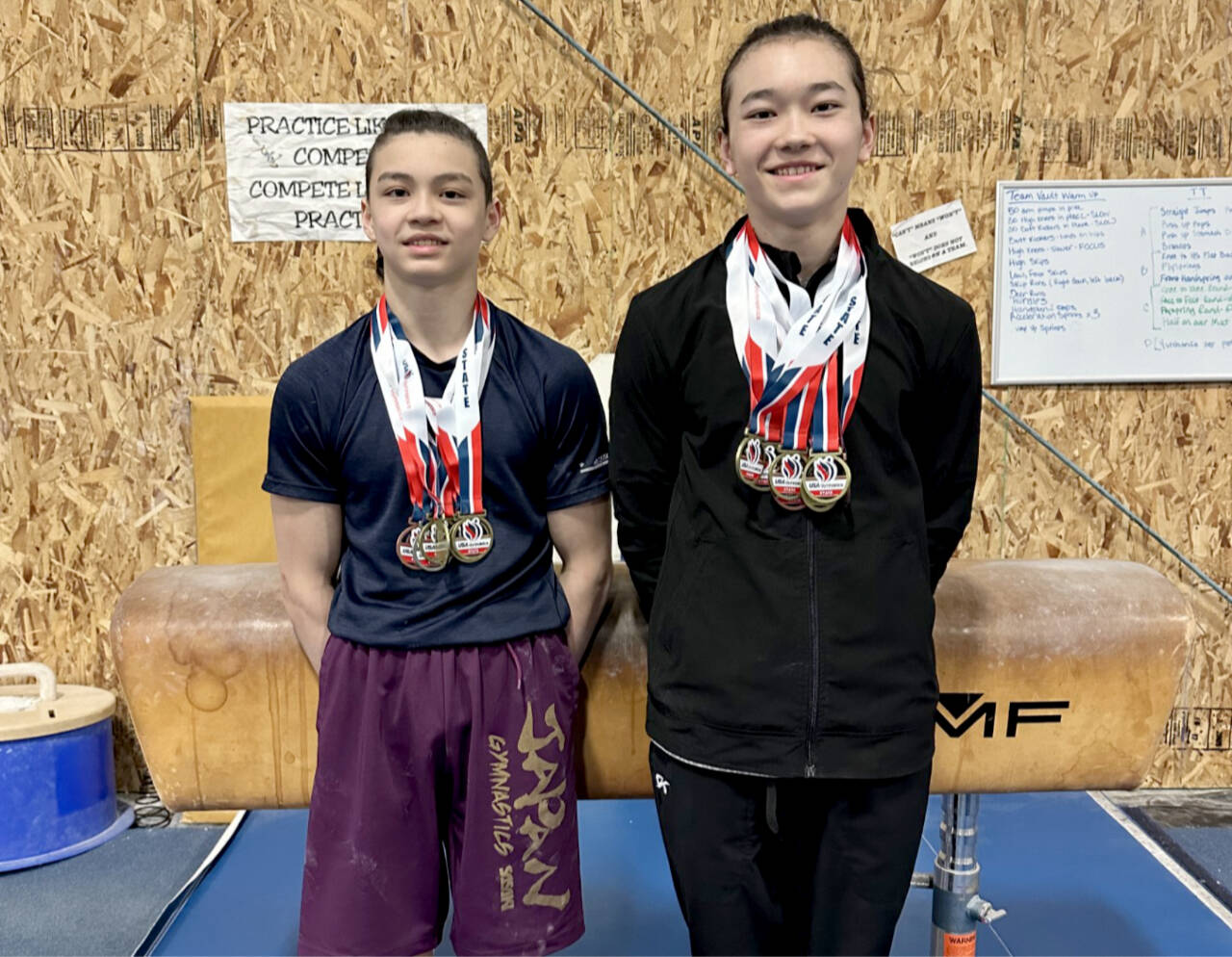 Klahhane gymnasts and brothers Liam and Conor DeWolf both won all-around state championships earlier this month in Vancouver. (Courtesy photo)