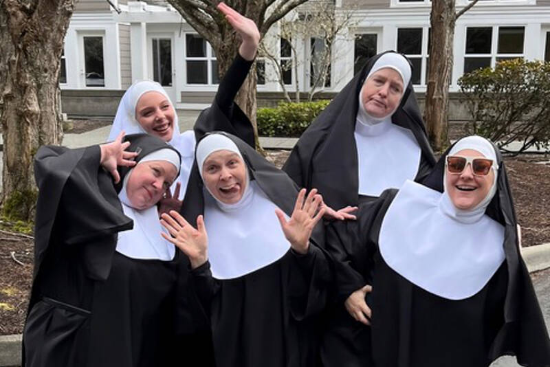 The cast of “Nunsense,” front row, from left, Vicki Valley, Christine Usher and Kate Marshall; back row, from left, Madison Maxwell and Gwen Adams.