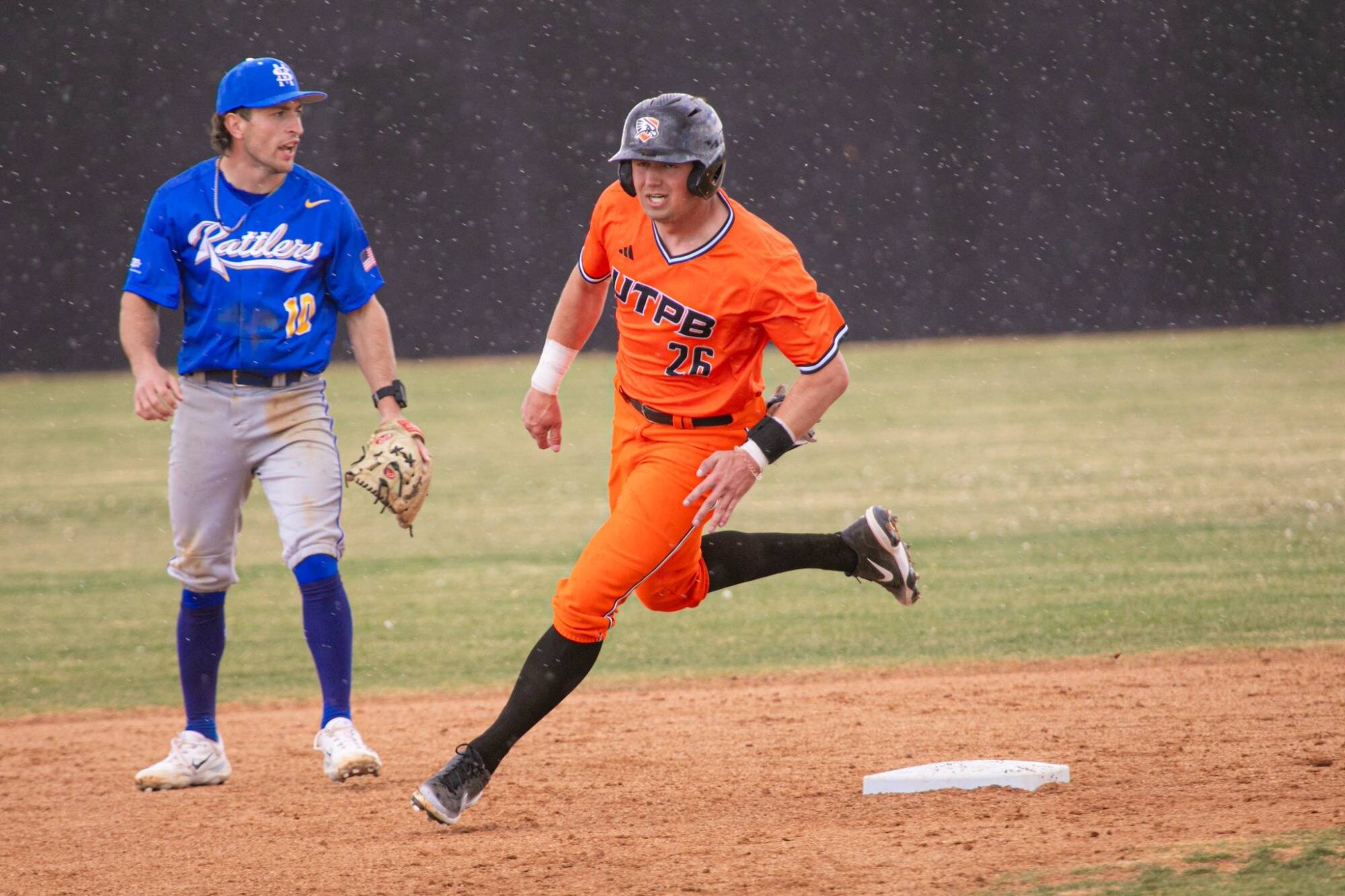 UTPB Athletic Communications 
University of Texas Permian Basin outfielder Ethan Flodstrom rounds the bases during a contest against St. Mary’s. Flodstrom, a 2020 Port Angeles graduate, leads his team with a .378 batting average after hitting .407 in 2023.