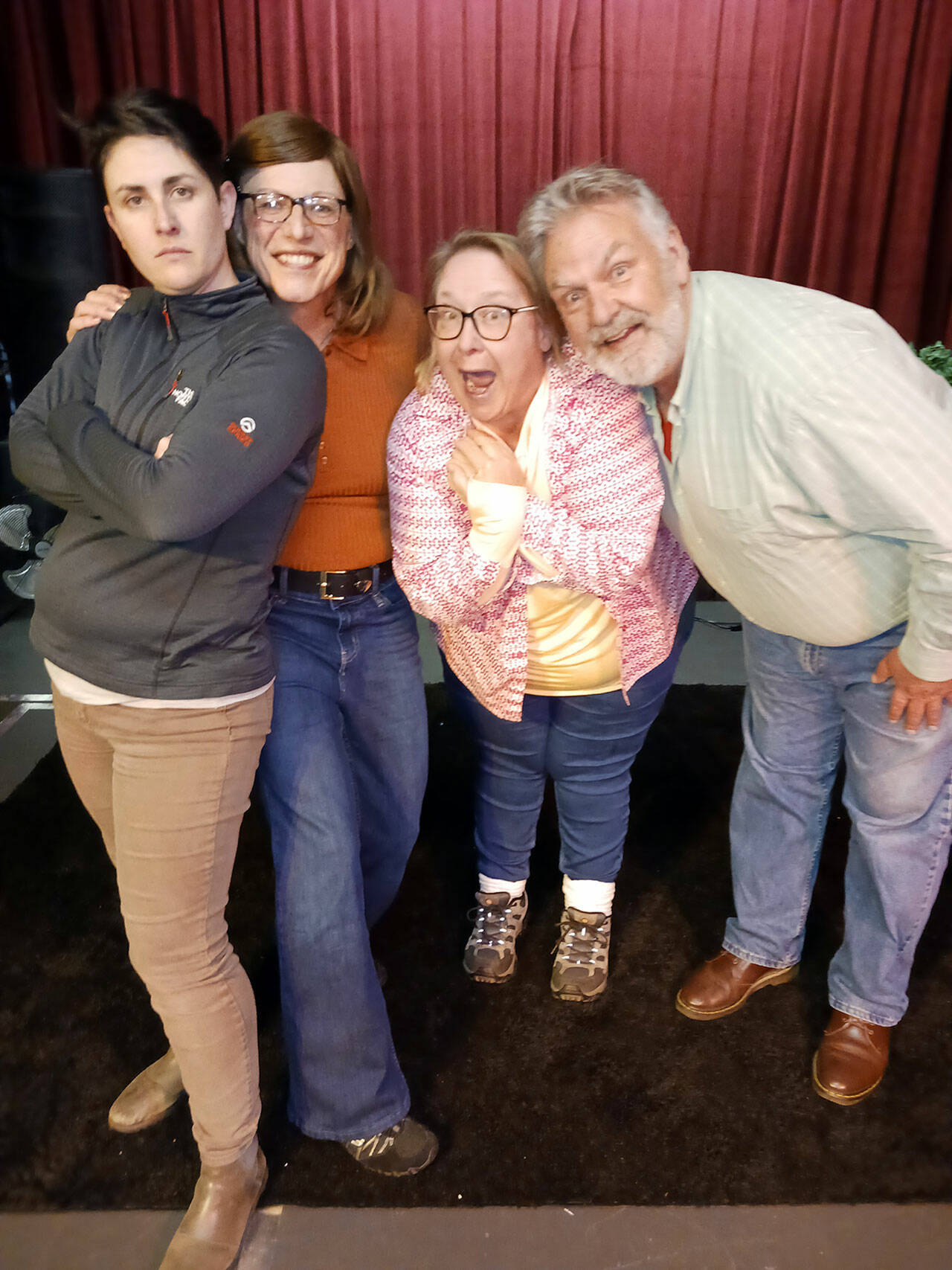 From left to right, Shaina Lent, Cat White, Marva Holmes and Mark Valentine along with Sarah Tucker, who is not pictured, make up the Improv Without A Net Troupe.