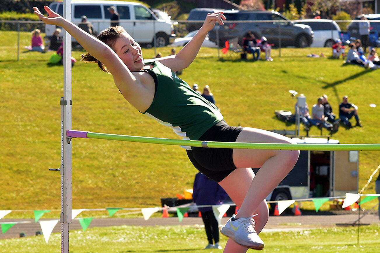 KEITH THORPE/PENINSULA DAILY NEWS
Kayla Grant of Port Angeles competes in the girls high jump on Thursday at Port Angeles High School.