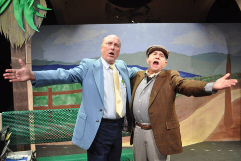 Walter (Shaun Hughbanks) sings a familiar jingle with Haley (Steve Fisher) in “The Man with the Plastic Sandwich.” Hughbanks’ character encounters three life-changing individuals after losing his job of 20 years. (Matthew Nash/Olympic Peninsula News Group)