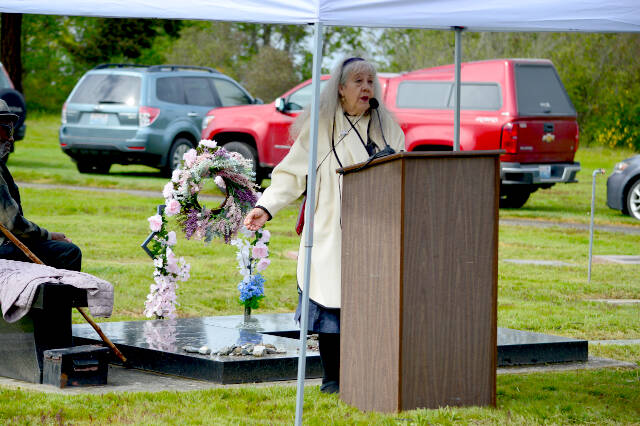 Gallagher and many fellow writers and readers gathered at Carver's grave Saturday during the Raymond Carver & Tess Gallagher Creative Writing Festival. The event celebrated the works of Carver, who lived the final 10 years of his life in Port Angeles, Gallagher, who was born and raised there, and a cadre of visiting writers.  Diane Urbani de la Paz/For Peninsula Daily News