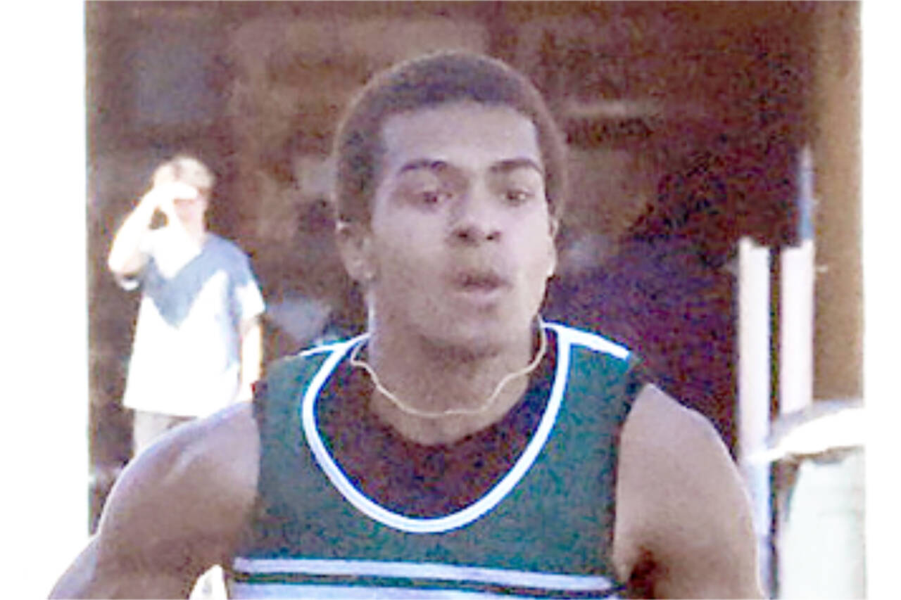 Nicholas Zellar-Singh/Kitsap News Group
Port Angeles' Donovan Heins set a new state standard in the long jump at the Olympic League Track and Field championships.