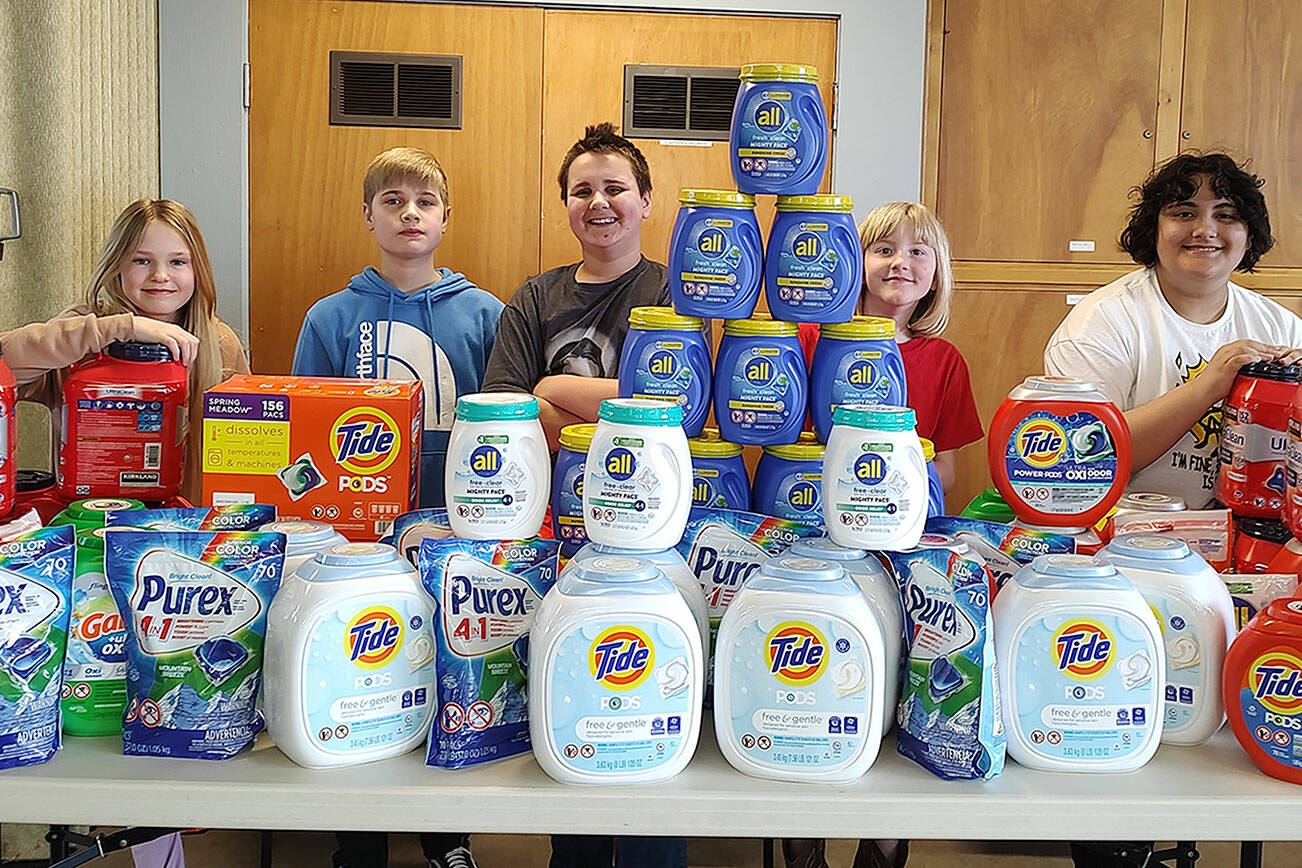 St. Joseph’s confirmation class in Sequim brought in more than 35,000 laundry pods through a fundraiser for Serenity House of Clallam County. It was their service project as part of the class. (Morgan Nolan)