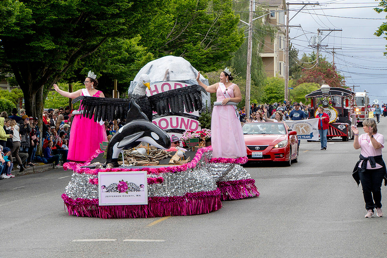 The Jefferson County Rhody Festival float moves along Lawrence Street in Uptown Port Townsend during the 89th Rhody Parade on Saturday. (Steve Mullensky/for Peninsula Daily News)