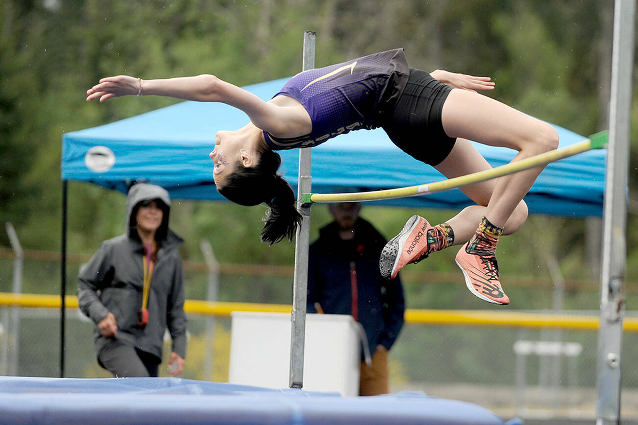 Michael Dashiell/Olympic Peninsula News Group
Sequim freshman Clare Turella captured a state title by clearing 5-feet, 2-inches at the Class 2A State Track and Field Championships on Thursday night at Mount Tahoma High School. Turella is pictured at last weekend's Class 2A Bi-District Championship at North Mason High School.