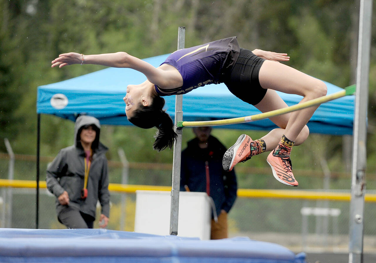 Michael Dashiell/Olympic Peninsula News Group Sequim freshman Clare Turella captured a state title by clearing 5-feet, 2-inches at the Class 2A State Track and Field Championships on Thursday night at Mount Tahoma High School. Turella is pictured at last weekends Class 2A Bi-District Championship at North Mason High School.