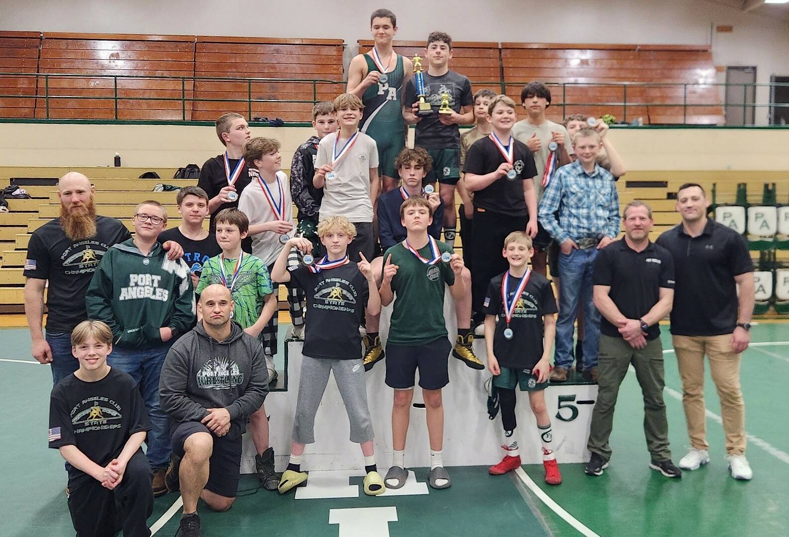 Courtesy of Rob Gale The Port Angeles Wrestling Middle school League Championships were held Wednesday at Stevens Middle School. There were more than 165 matches with the Port Angeles boys (pictured) taking home the team trophy for the third straight year. The East Jefferson girls took first with Port Angeles second.