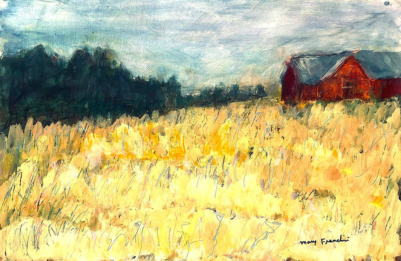 Mary Franchini’s “Old Red Barn” will be on exhibit at Blue Whole Gallery throughout July.