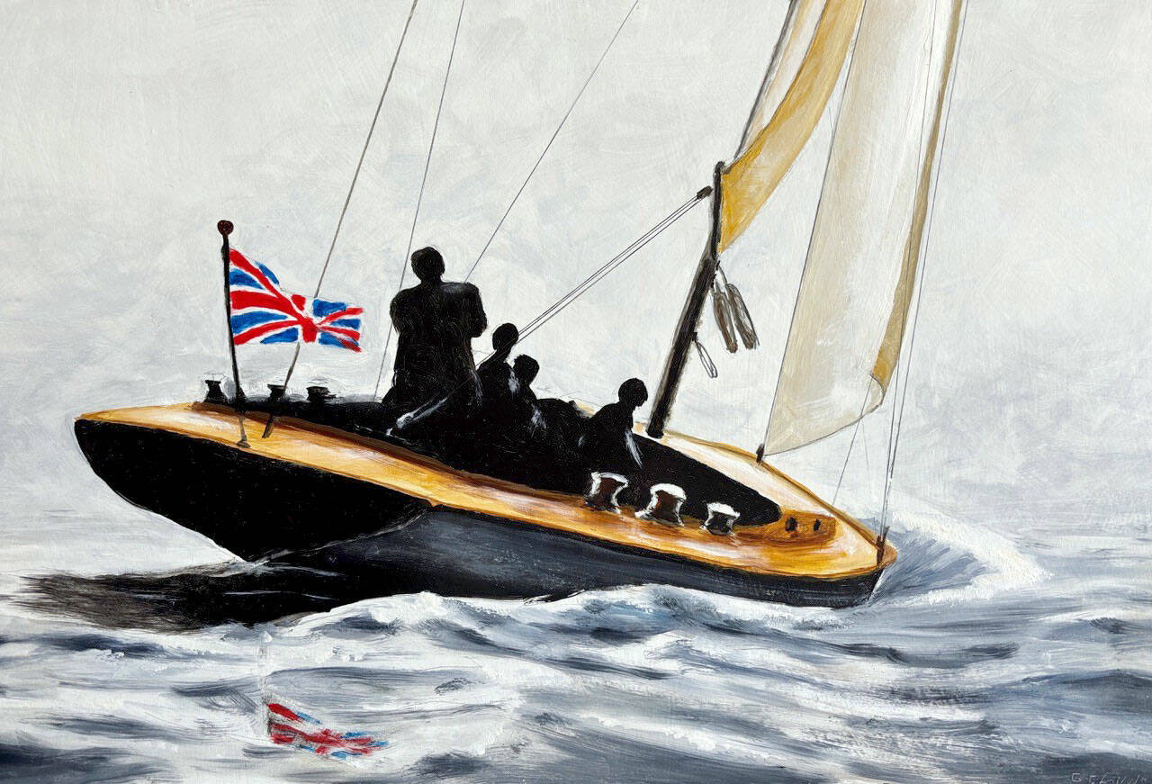 Gary Rainwaters oil painting, British Boat, will be on display at Gallery 9 during the First Saturday Art Walk and throughout July.