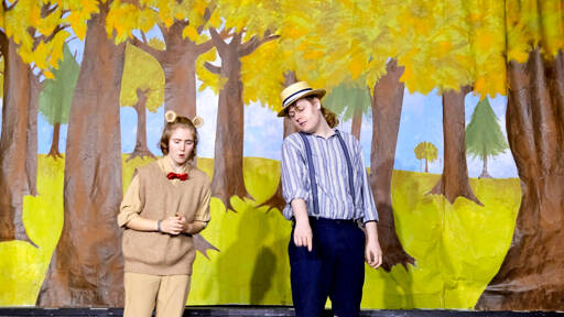 Willow Parvati, left, as Pooh, and Eric Gulin, as Christopher Robin, during a rehearsal for Winnie the Pooh.