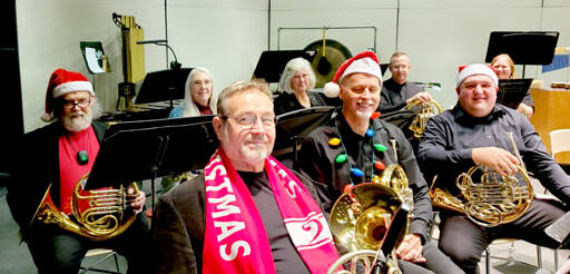 From left to right, Mark Wick, Brenda Ehrhardt, Craig Knutson, Kathy Brown, Brian Palmer, Paul Sanger, Jarrett Hansen and Megan Sanger of the Sequim City Band. (Sequim City Band)