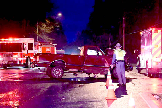 A two-car collision at U.S. Highway 101 and state Highway 112 partially blocked traffic for more than an hour on Tuesday. One person was transported to Olympic Medical Center, Clallam 2 Fire-Rescue said. (Clallam 2 Fire-Rescue)