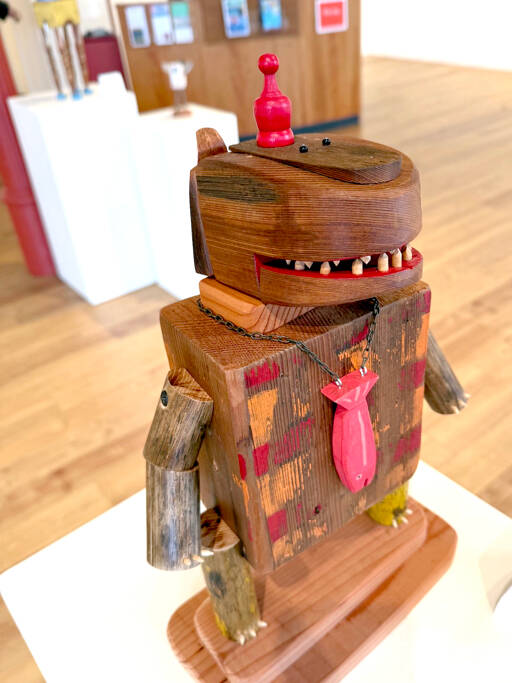 Plaid Bear by Port Townsend artist Peter Koronakos greets visitors to Northwind Arts Jeanette Best Gallery. (Diane Urbani/Northwind Art)