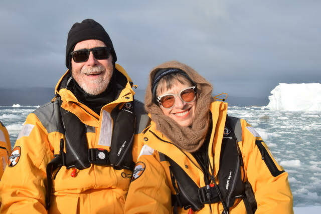 Leslie Saxon West and her husband Alan explore on a Zodiac in Greenland. (Leslie Saxon West)