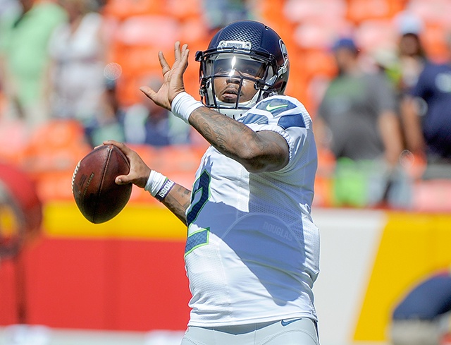 The Associated Press Seattle quarterback Trevone Boykin (2) warms up before Saturday&rsquo;s preseason game with the Kansas City Chiefs.