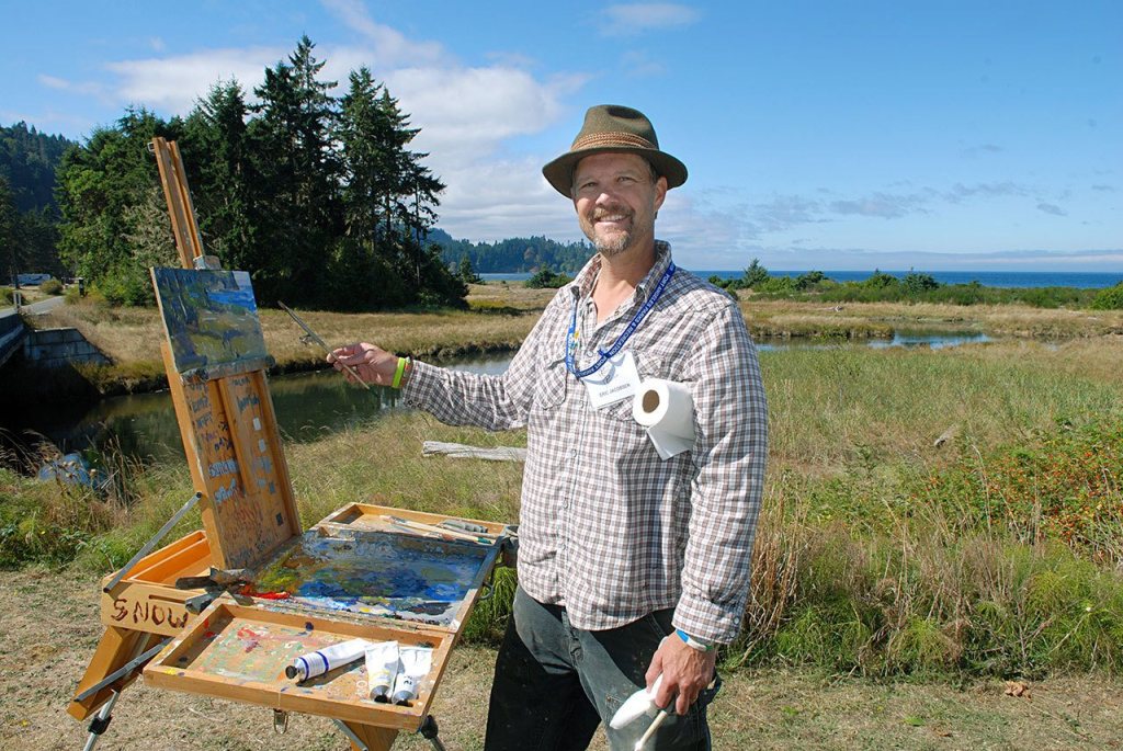 Eric Jacobsen, seen here painting Salt Creek in 2014, is one of 25 artists participating in 2016 Paint the Peninsula, which begins Monday &mdash; Sandy Novak.