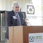 Bob Larsen, CEO of the Composite Recycling Technology Center, speaks during the ribbon-cutting ceremony for the facility Thursday morning. (Chris McDaniel/Peninsula Daily News)